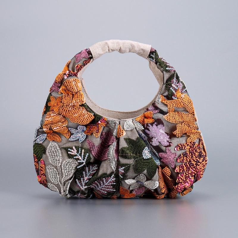 Fashion Sequins Embroidery Women Handbags Ruched Hobos Small Tote Bag Sweet Cute Flower Beach Bags Shiny Summer Bag 2025