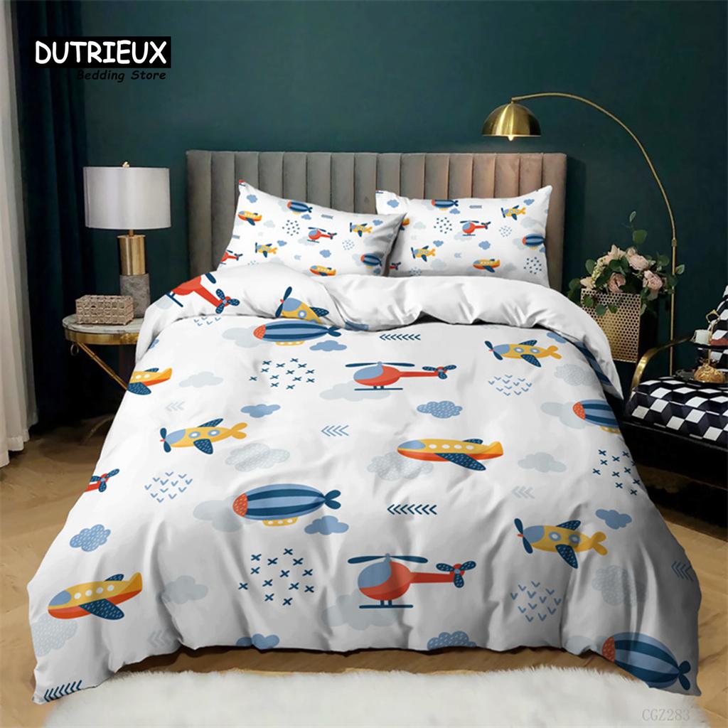 Boys Cartoon Car Duvet Cover Twin King Kids Construction Vehicles Bedding Set Microfiber Cartoon Machinery Truck Comforter Cover