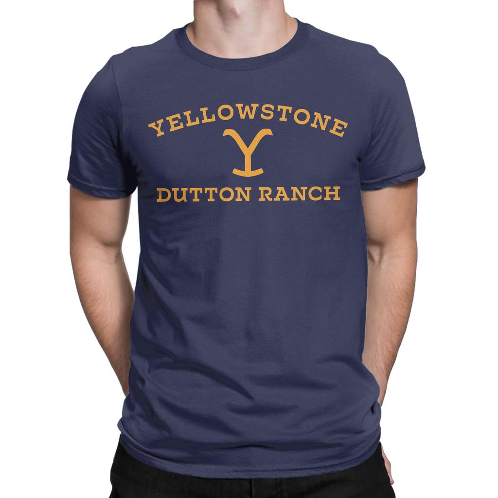 Yellowstone Large Gold Dutton Ranch T-Shirts for Men  Vintage Cotton Tees Crewneck Short Sleeve T Shirt Birthday Gift Clothes