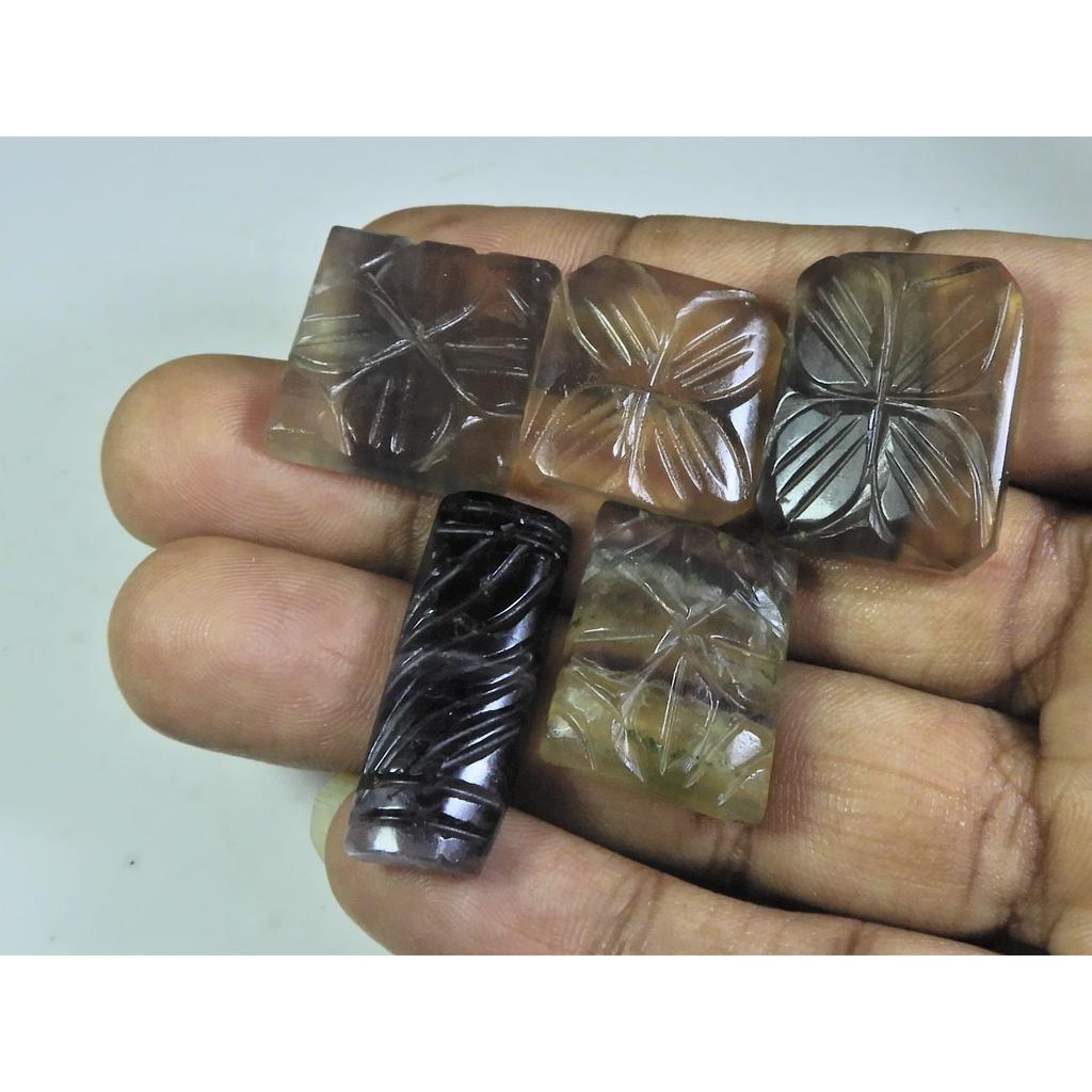 Natürlicher Fluorit Schnitzerei Mehrfarbiger Cabochon Lose Edelsteine 5 Stück Los A-292