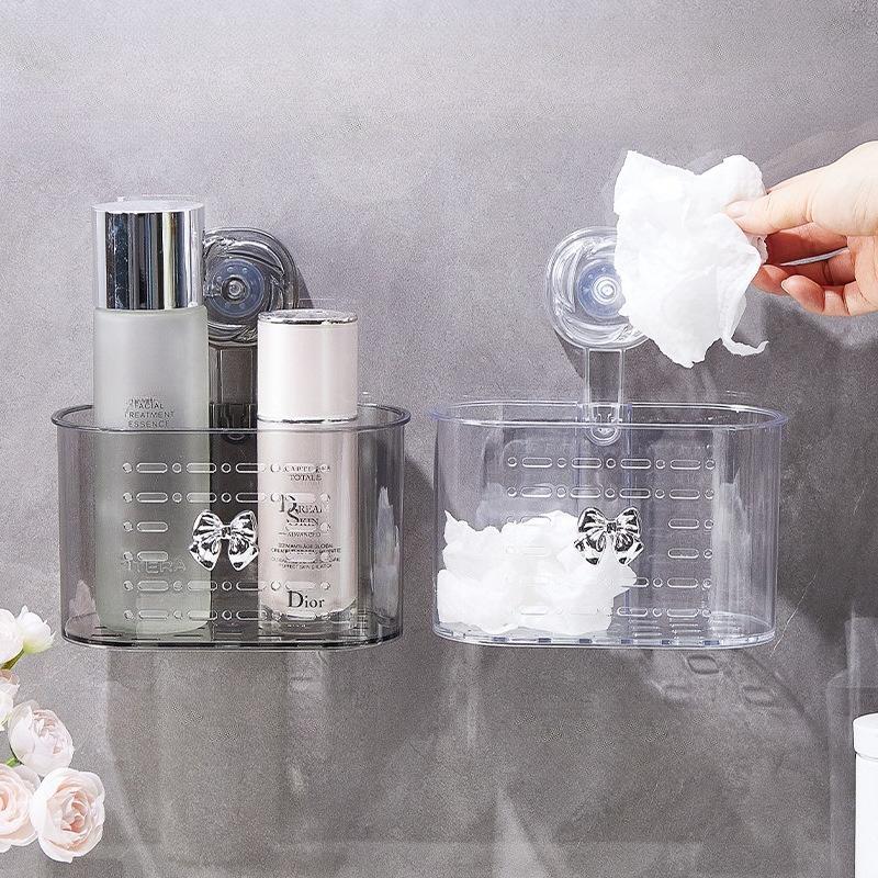 Bathroom Suction Cup Storage Rack Without Drilling, Bathroom Storage Box with Hollowed-out Drainage, Cosmetic and Jewelry Storage Rack
