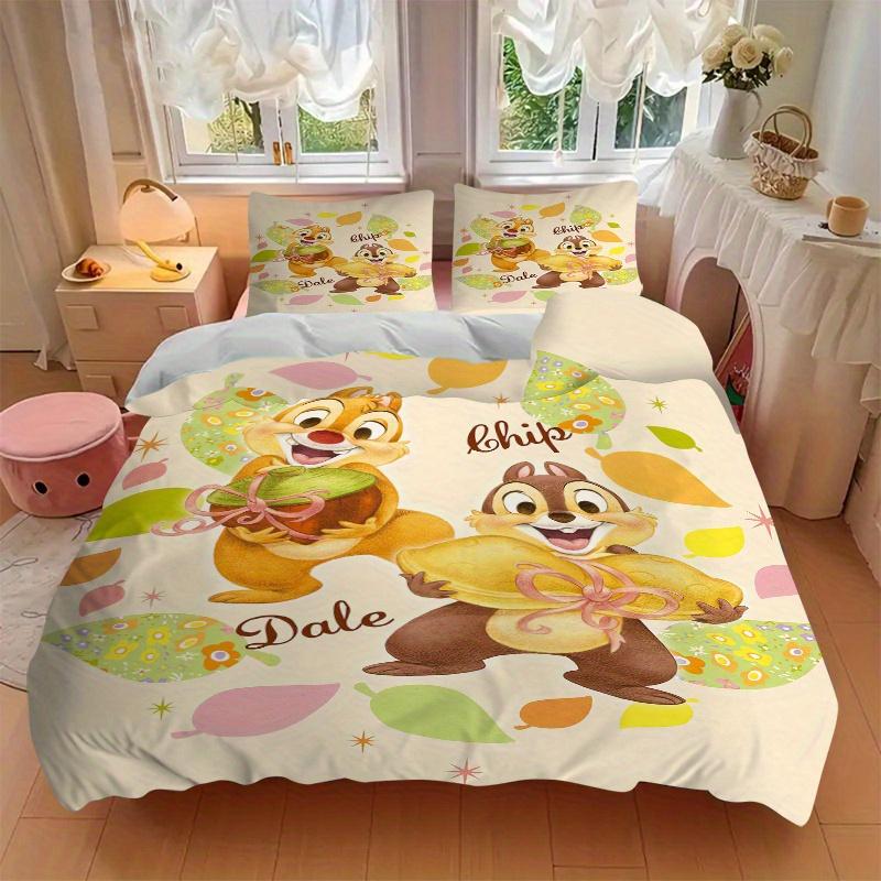 3pcs Nuts Chip 'n' Dale Cartoon Design Bedding Set 1 Soft Quilt Cover + 2 Pillowcases, Machine Washable Suitable for All Seasons,S062