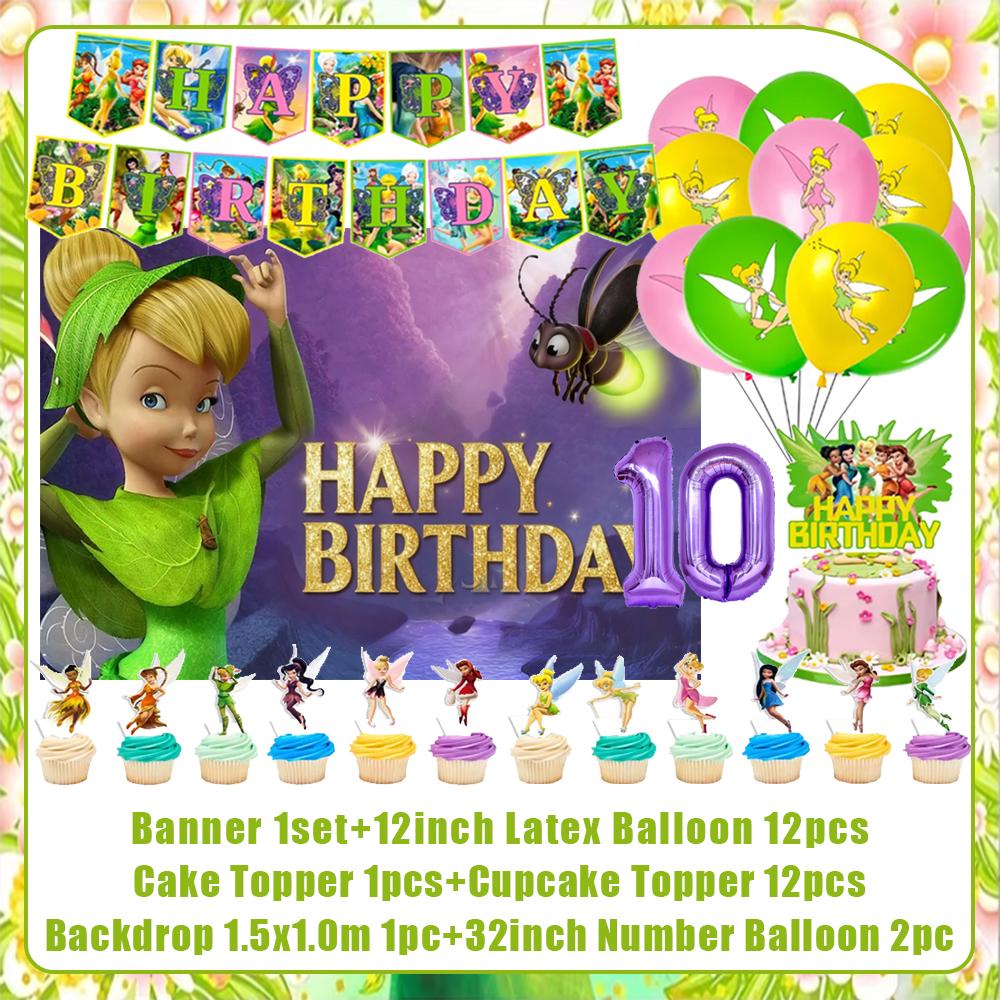 Peter Pan Tinker Bell Birthday Party Decoration Cake Topper Balloon Princess Forest Elf Background Banner Boy Girl Gifts