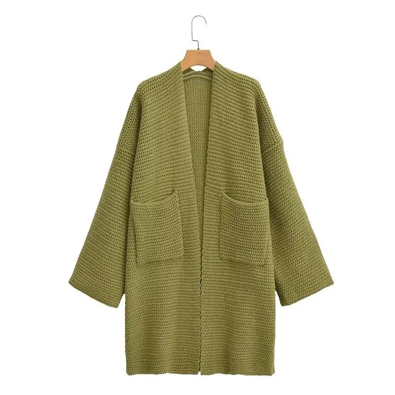 

Autumn and winter thick needle sweater women s double pocket casual lazy wind long sweater jacket cardigan women loose 47-141 (average size) зелений