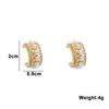 Multi-layers Pearl Women's Stud Earrings C-shaped Gold Color Metal Small Earrings Full Rhinestone Chic Lovely Ear Decor