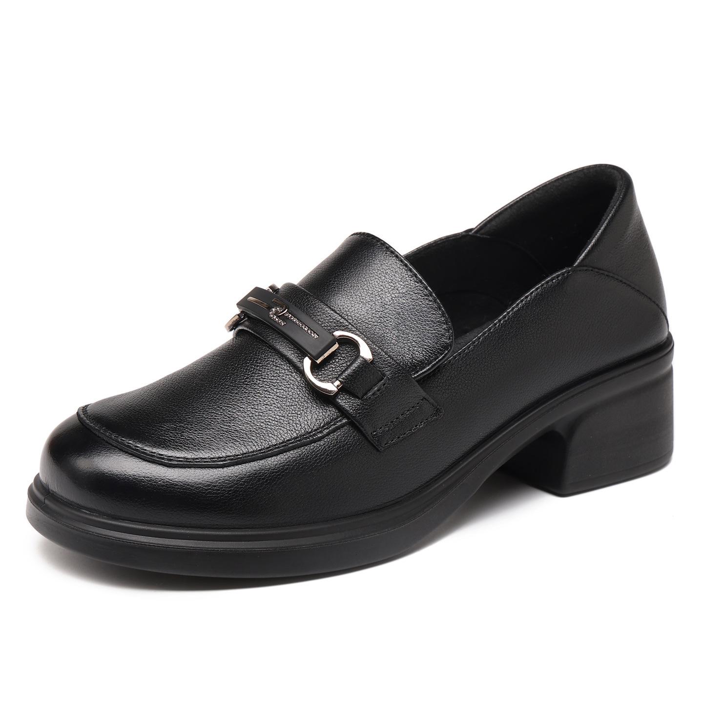 

Women s Genuine Leather Chunky Heel Loafers - Autumn British Style Slip-On Mid-Heel Shoes (801339) 39