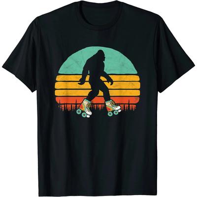 Camiseta Retro Neón Bigfoot Patinaje Sasquatch 80s Gráfica Skater Ropa Hombre Algodón Diaria Cuatro Estaciones Camisetas