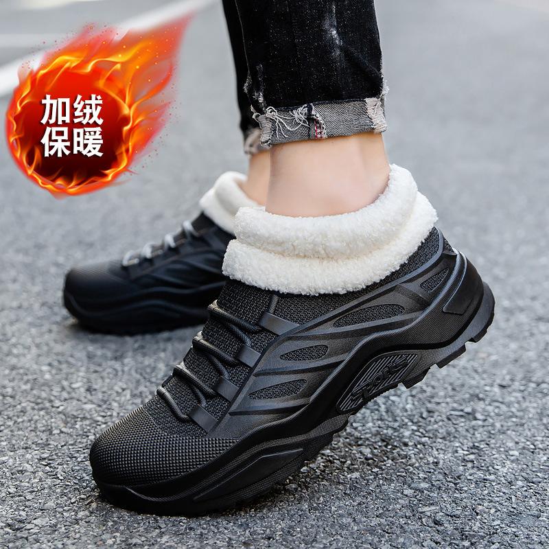 Men's foam rain shoes non-slip and waterproof fashion rain boots fleece thermal rubber shoes lightweight soft sole short tube water shoe cover shoes