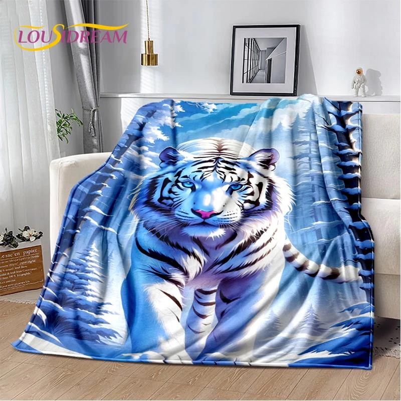 Wilde Tiger-Löwe-Leopard-Tier-Wildtier-Cartoon-Decke, weiche Überwurfdecke für Zuhause, Schlafzimmer, Bett, Sofa, Picknick, Büro