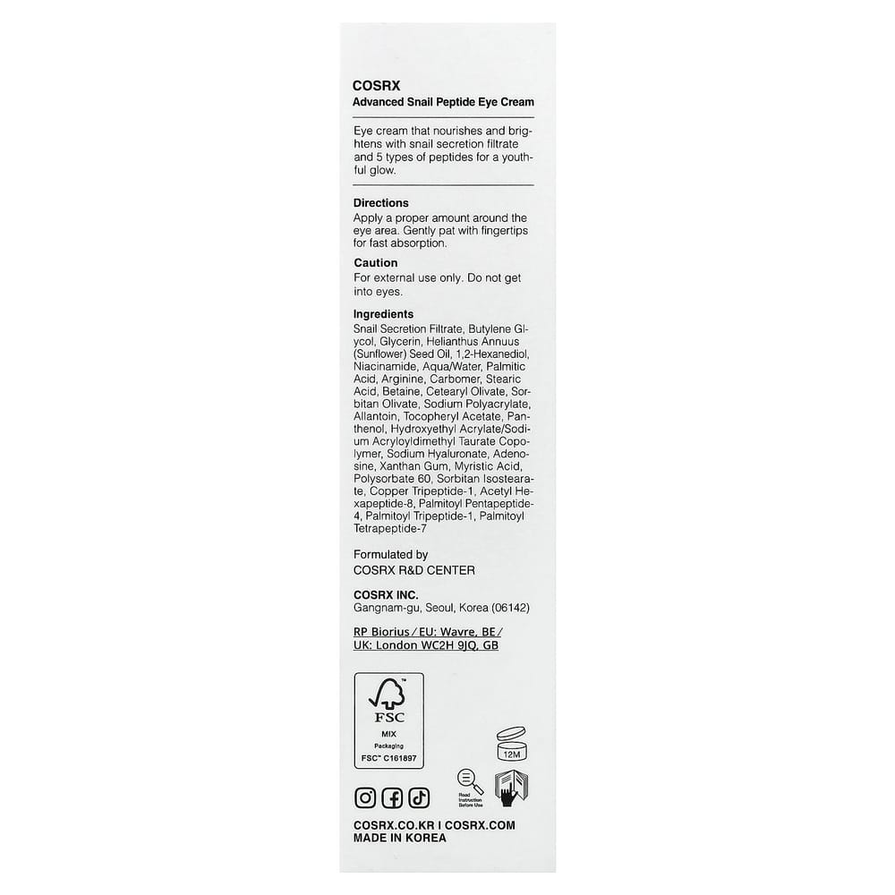COSRX Advanced Snail Peptide Eye Cream 25ml (0.84 Fl Oz)