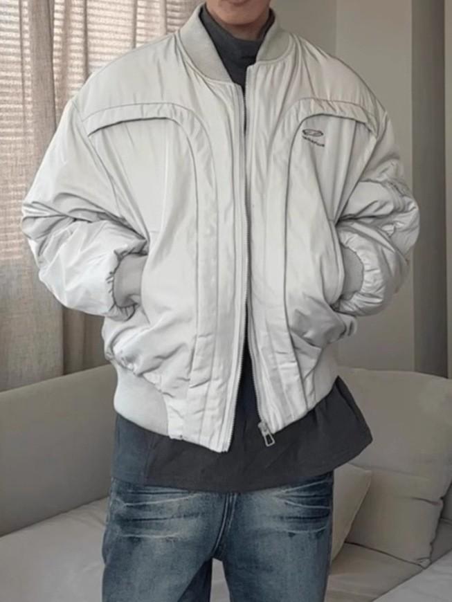 Унисекс Нишевая Деконструированная Изогнутая Куртка-Бомбер - Мужская Свободная Повседневная Теплая Хлопковая Верхняя Одежда Large серый