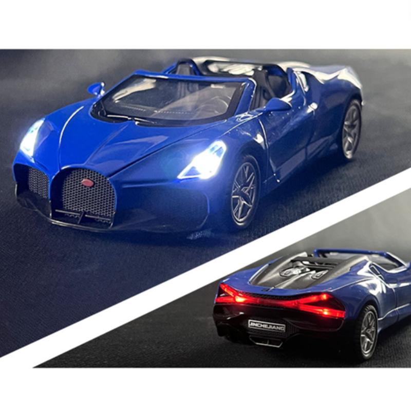 1/32 Bugatti Mistral W16 Alloy Sports Car Model Diecast Metal Toy Racing Car Model Simulation Sound and Light Childrens Toy Gift