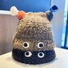 Small coal ball warm hat women's autumn and winter plush hat cute small braids cartoon warm ear protector knitted pullover hat cute