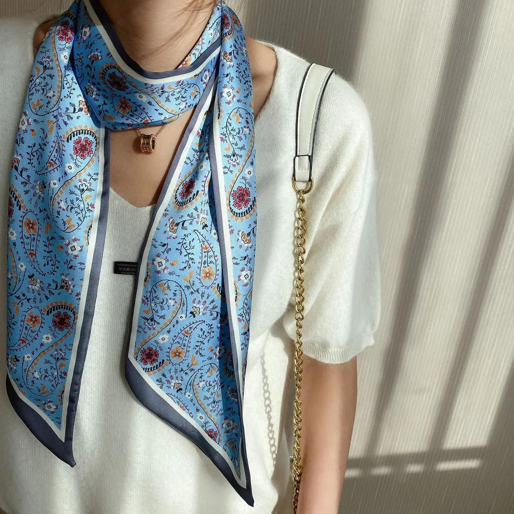 Fashion Neckerchief Skinny Hair Bands Women Silk Scarfs Long Headbands Bag Scarves 14x145cm Print Hairband Neck Scarf For Ladies
