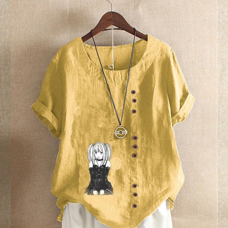 Women's Fashion Cool Girl Print Short Sleeve T-shirt Loose Cotton Shirt Casual Loose Summer Blouse Tops Plus Size