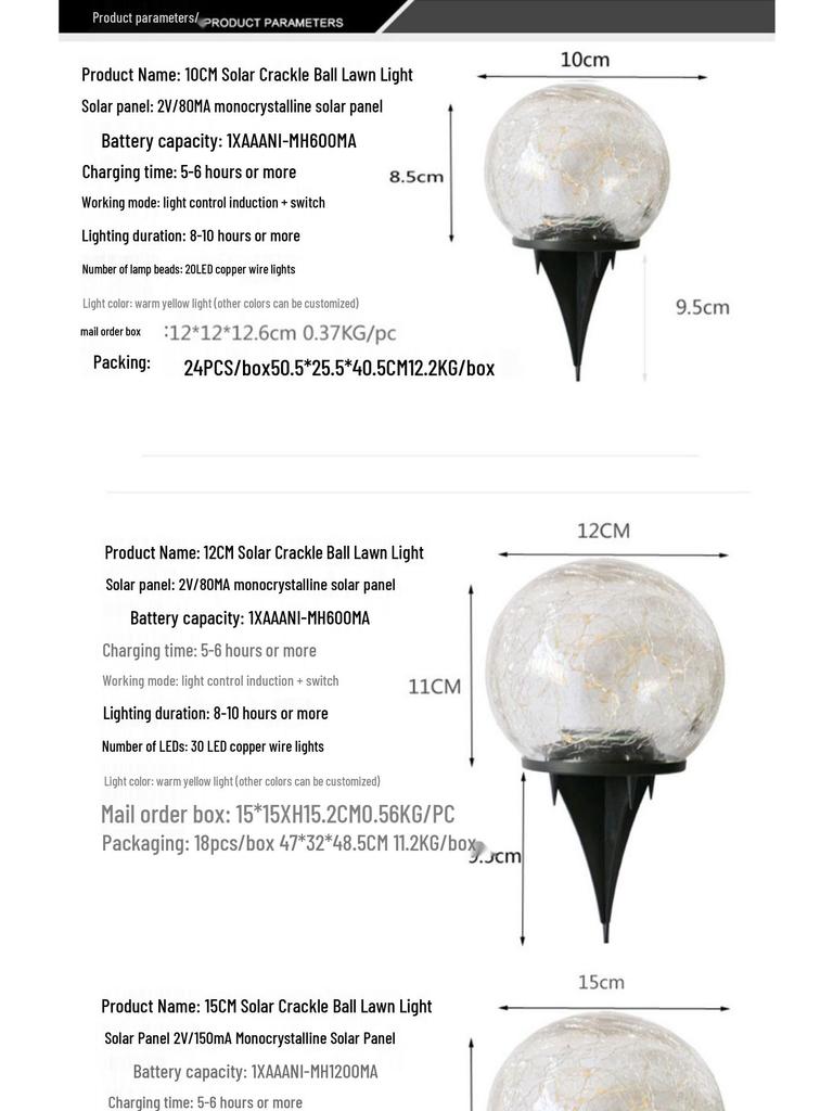 Solar LED Crackle Glass Globe Light for Outdoor Garden & Lawn, Waterproof In-Ground Accent.