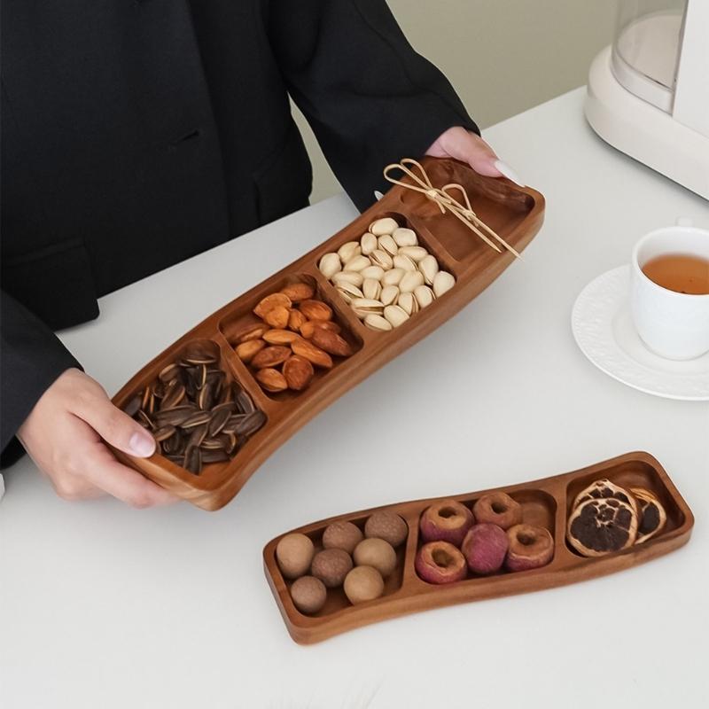 Multiple Compartment Storage Tray Made of Bamboos for Snacks Organization Prevents Flavor Mixing Stylish Irregular Color Pattern