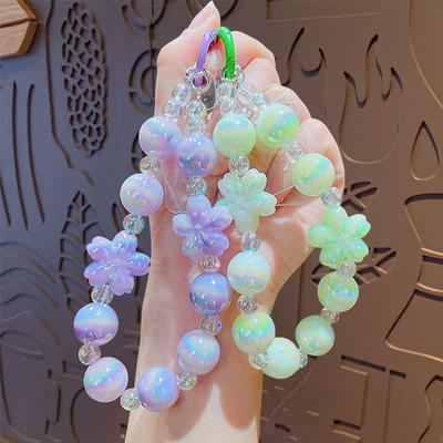 Cute Cherry Blossom Beaded Mobile Phone Chain Keychain Schoolbag Pendant Creative Couple Car Key Chain Pendant Small Gift