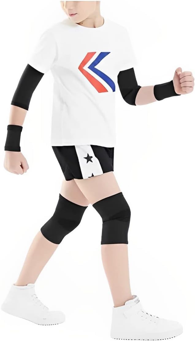 

Support and Wrist Pads for Fall Stretchy and Knee Prevents and Sports Care for and Outdoor Unisex 3-Piece Kids Set Knee, Elbow, Prevention, чёрный
