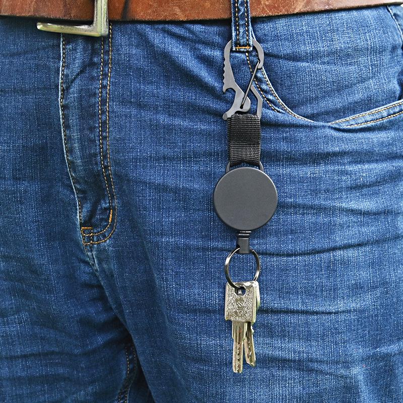 Multi-Functional Retractable Keychain Carabiner with Stainless Steel Wire Rope - Easy-Pull, Anti-Lost, Anti-Theft Fishing Buckle.