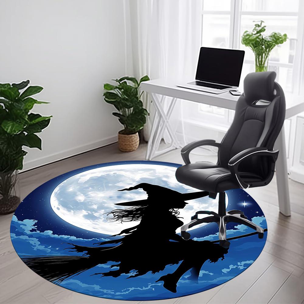 1PCMoon Witch Office Round Area Rug,  Mat Suitable For Office, Under Office Chairs Bedroom Living Room Home Decor, Room Deco