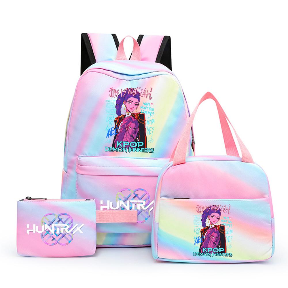 3Pcs/set Cartoon Kpop Printed Backpack with Lunch Bag Pencil Case for Teenager Girl Boy Bookbag Large Capacity Waterproof Travel Bag Kid Gift