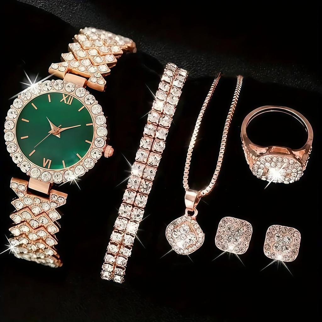 Ladies Cornucopia Diamond Watch Set, Popular 5pcs Bracelet Accessories Fashion Quartz European Beautiful Women Watch Set