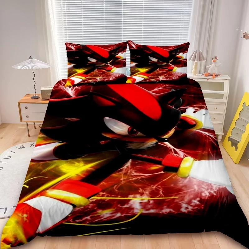 Sonic 2/3pcs Duvet Cover Cartoon Cool Bedding Set Comforter Cover for Children Gifts Queen King Bedroom Decor