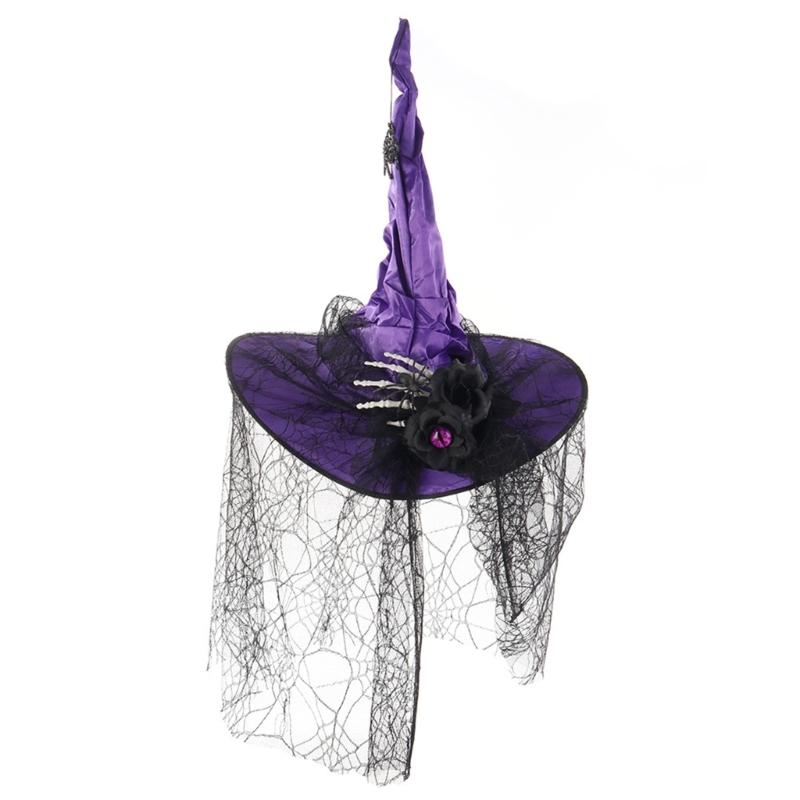 Witch Hat With Delicate Lace Design Mystical Party Headgear For Halloween Costume Parties And Cosplay Event