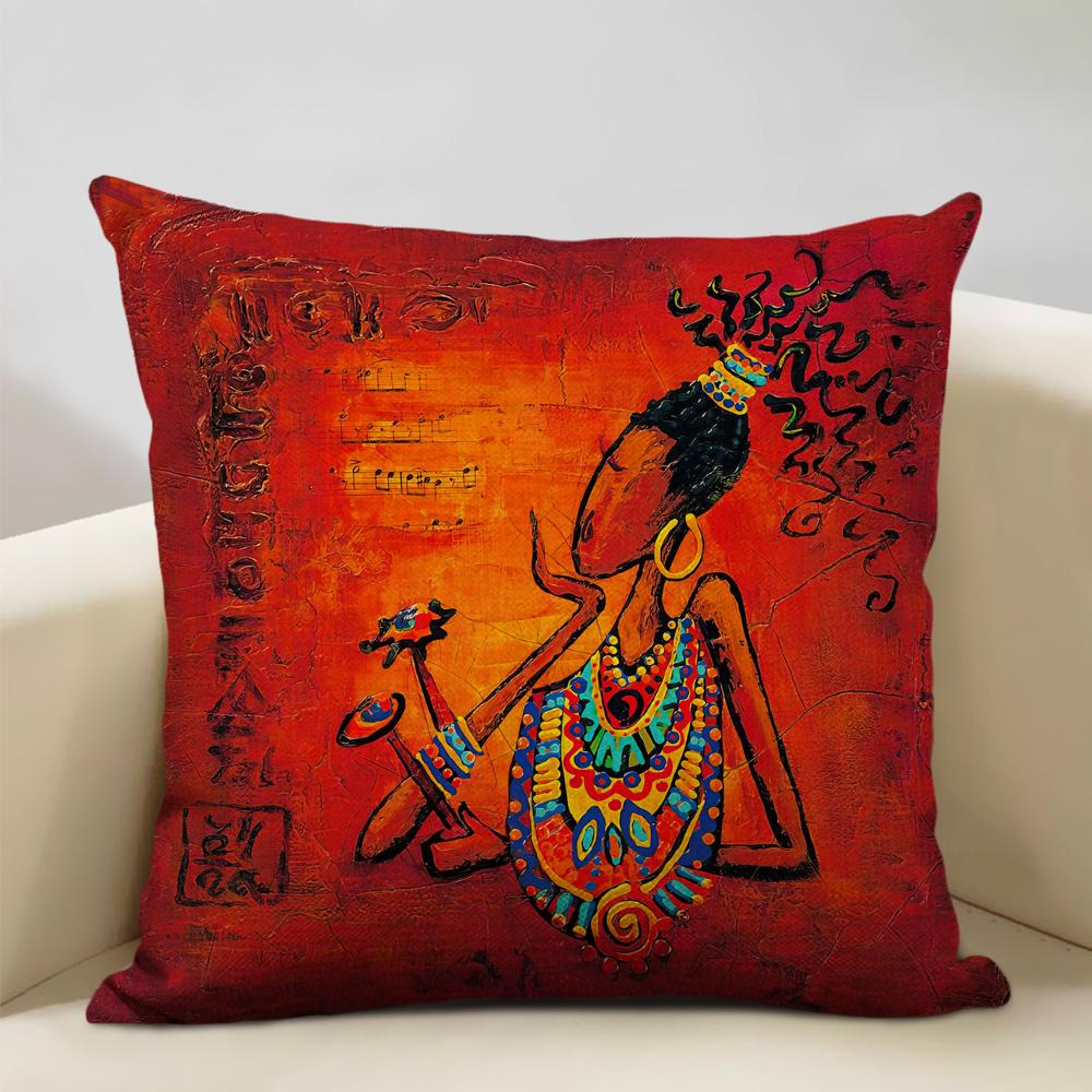Portrait Oil Painting Cushion Cover African National Style Living Room Sofa Art Decoration Pillow Bedding 45x45cm Cover Pillows