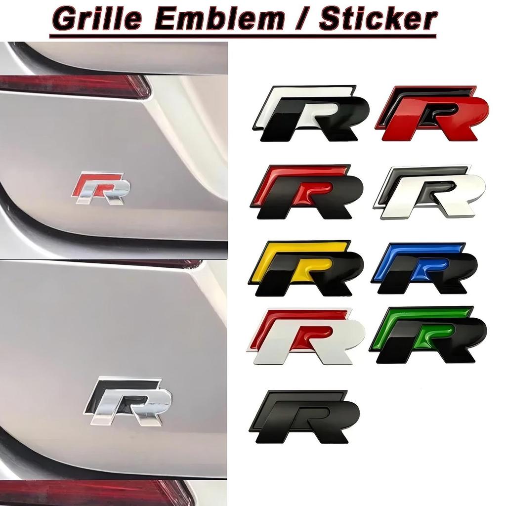 AABIK1 Emblema Griglia Auto in Metallo Adesivi Badge Portellone Posteriore per Volkswagen VW R Rline Polo Golf Jetta Beetle CC Bora Tiguan Touran Passat