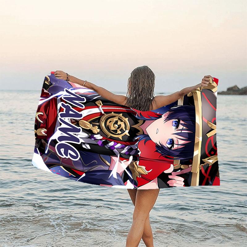 1pc Genshin Impact4 Beach Towel with Custom Name, Beach/Swimming/Bath/Picnic/Camping Towel, Suitable for Seaside Beaches