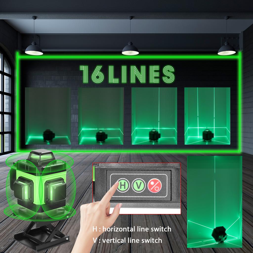 רב תכליתי 16 שורות לייזר רמת 3 מעלות פילוס עצמי של מכונת פילוס סוללת ליתיום נטענת