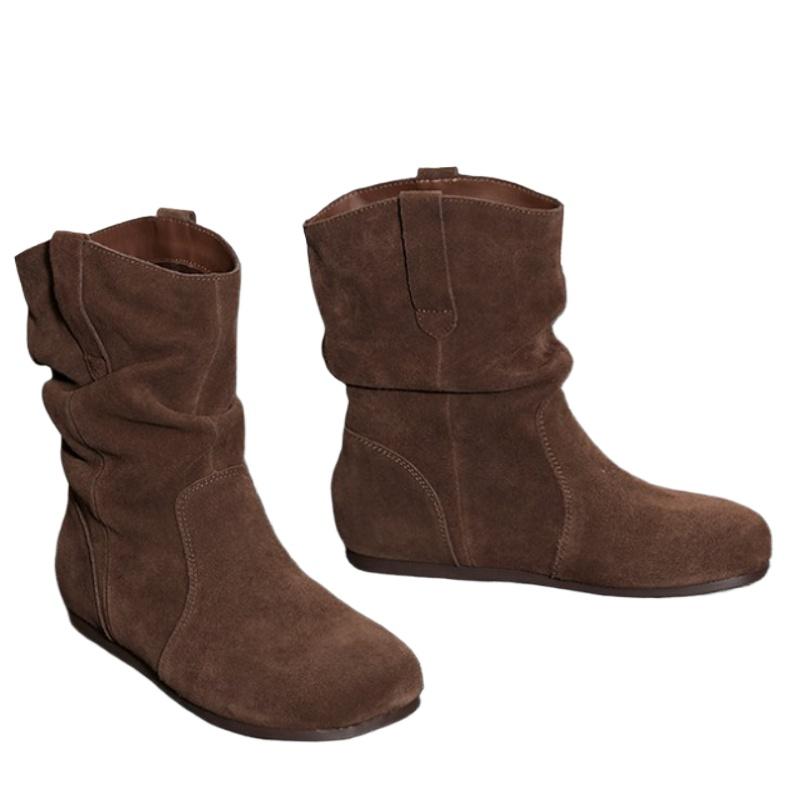 Fashion Designer 2025 New Women Ankle Boots Pleated Suede Winter Flats Shoes Elegant Party Dress Woman Casual Sneakers Brand Botas Mujer