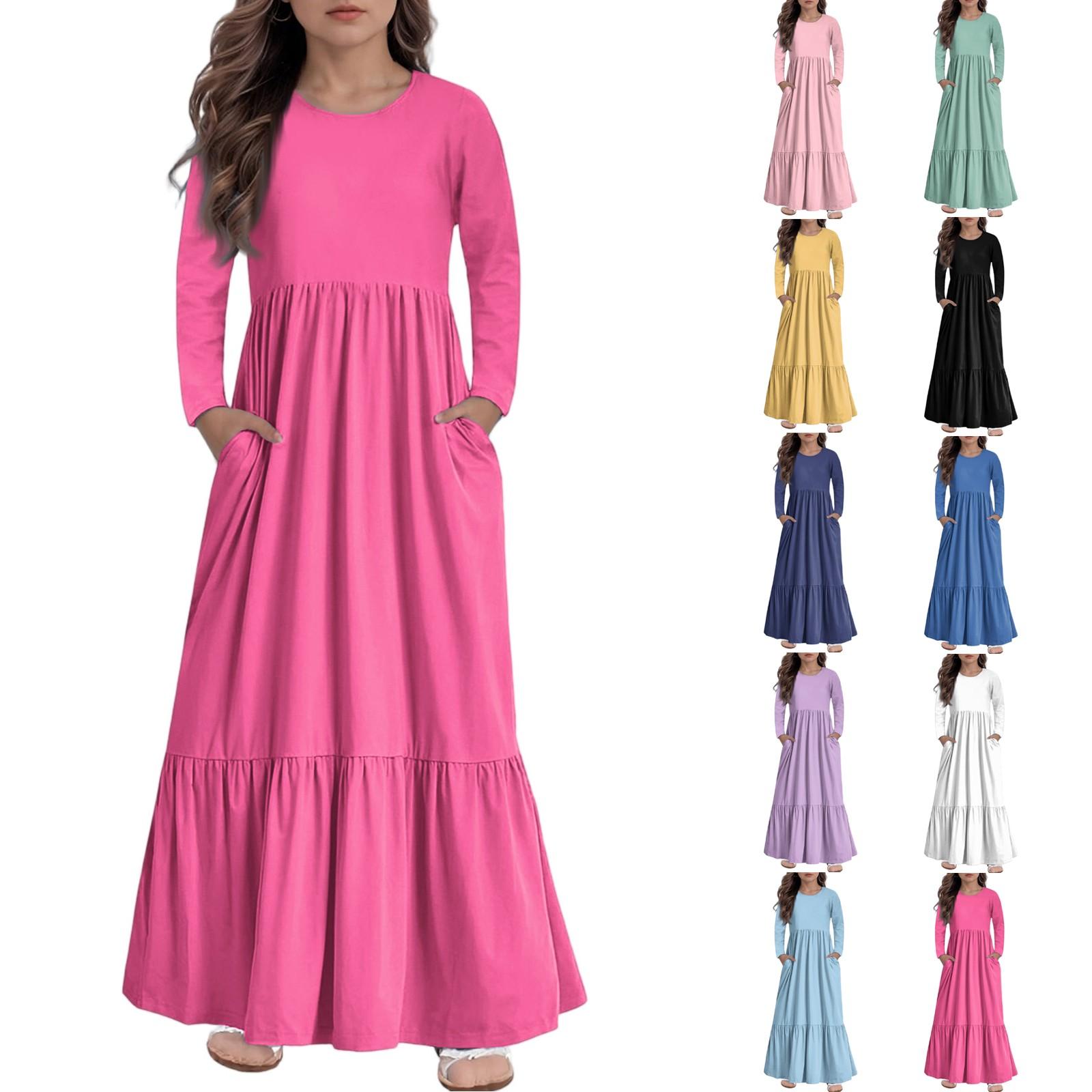 

Girls Maxi Dress Casual Holiday Dresses - Long Sleeve Dress With Pockets For 4-14Y 110 чорний