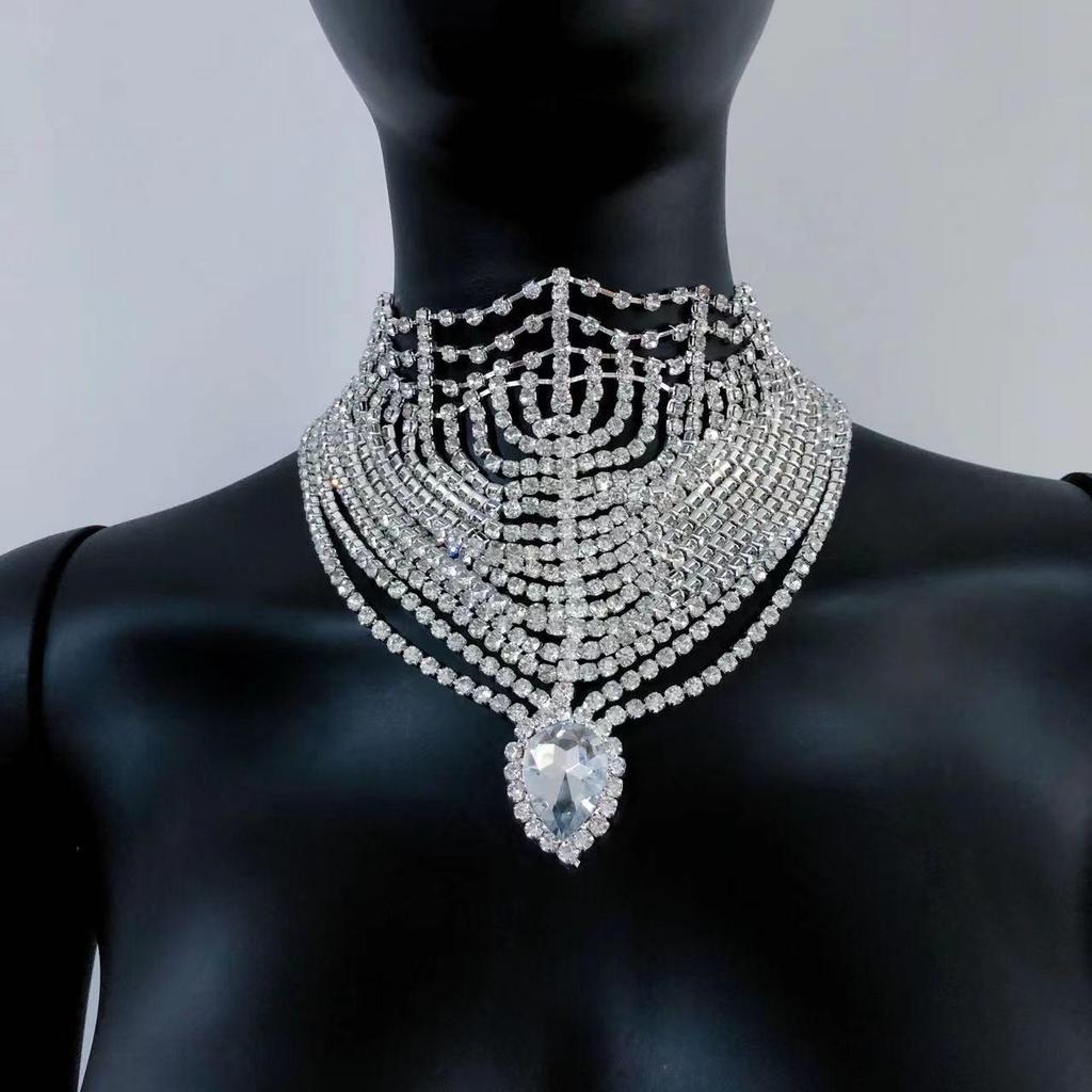 Women's European-American Rhinestone Tassel Necklace: Bold, Multi-layered, Fashion Statement