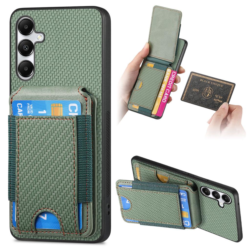 Vertical Cards Solt Wallet Case For Samsung S24 Ultra S23 Plus S22 S21 A15 A25 A35 A55 Carbon Fibre Magnetic Foldable Kickstand