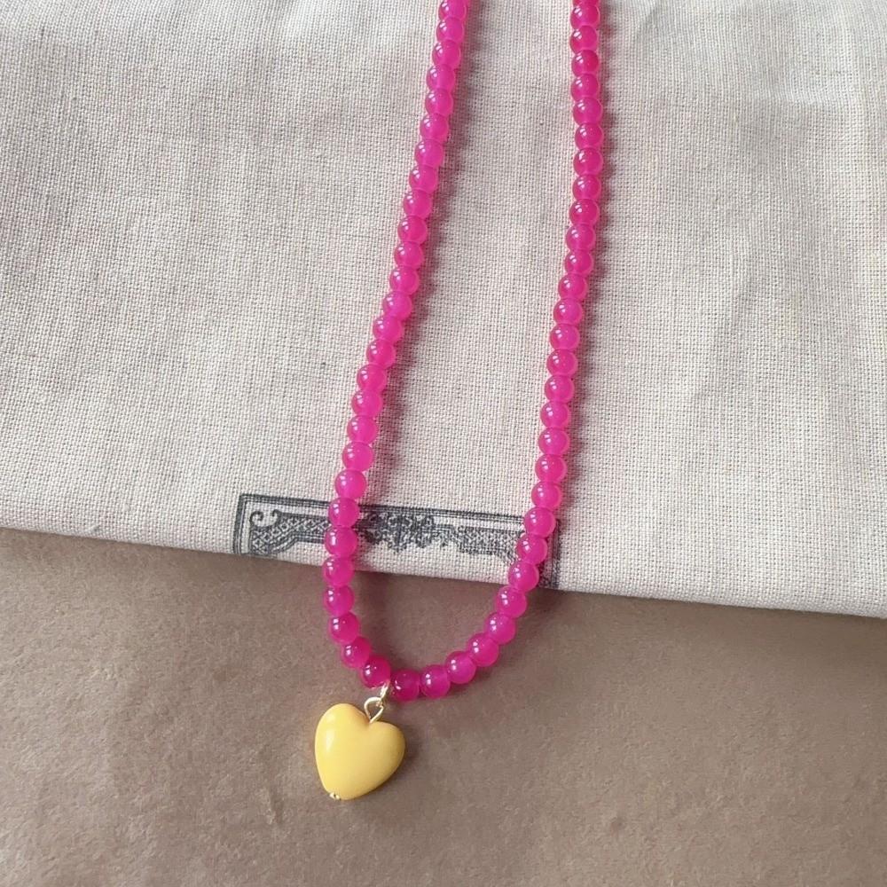 Love Heart Pendant Clavicle Chain Resin Acrylic Neck Chain Trend Beaded Necklace