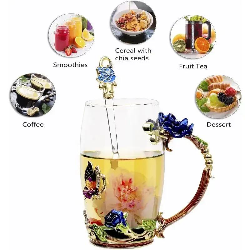 Handmade Enamel Tea Cup Crystal Cup Milk Lemon Flower Tea Cup High-end Wine Cup Set Gift Cup