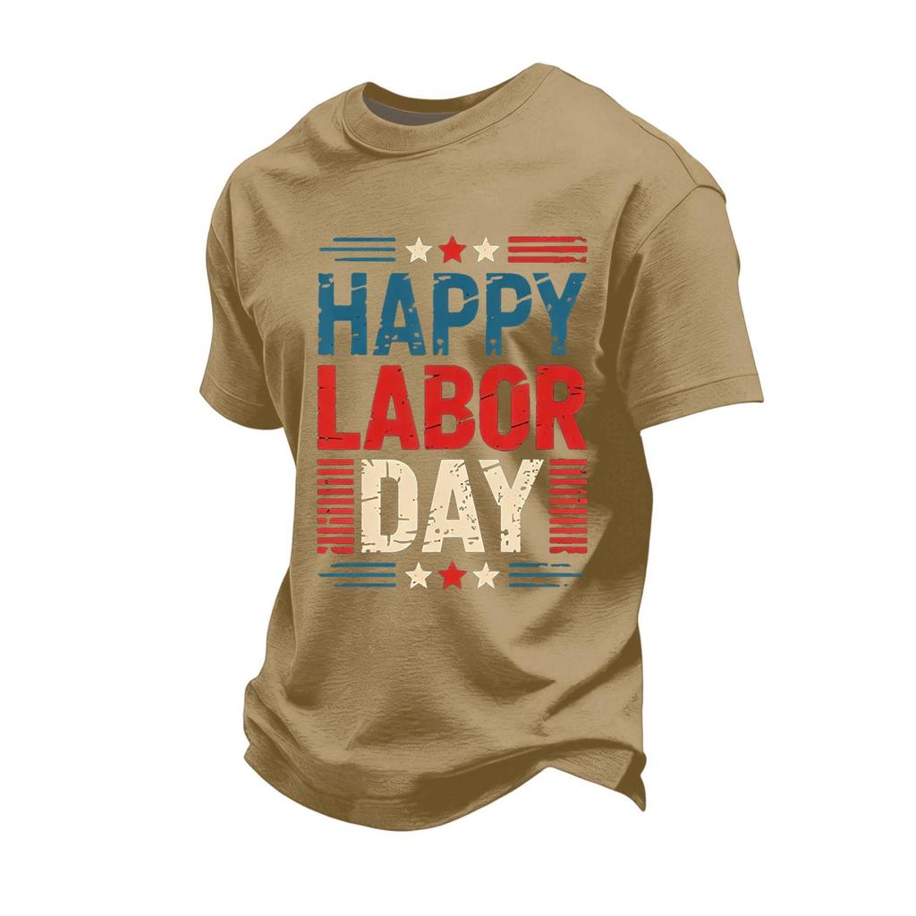 Men's Casual Loose Fit Short Sleeve T-Shirt Labor Day Graphic Print Crew Neck Comfortable Cotton Top