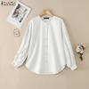 ZANZEA Women Casual Round Neck Solid Color Loose Long Sleeve Blouse