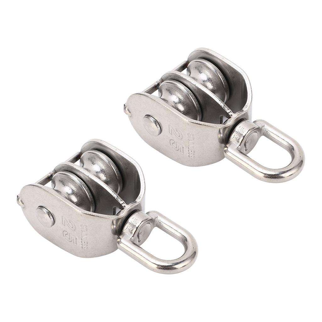2Pcs Double Pulley Stainless Steel M25 Double Pulley Block 150kg Bearing Swivel Pulley Wheel Roller
