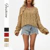 Neuer Herbst Winter Gestrickter Pullover für Damen, Lockerer Schnitt Einfarbiger Pullover Kurzarm Stricktop