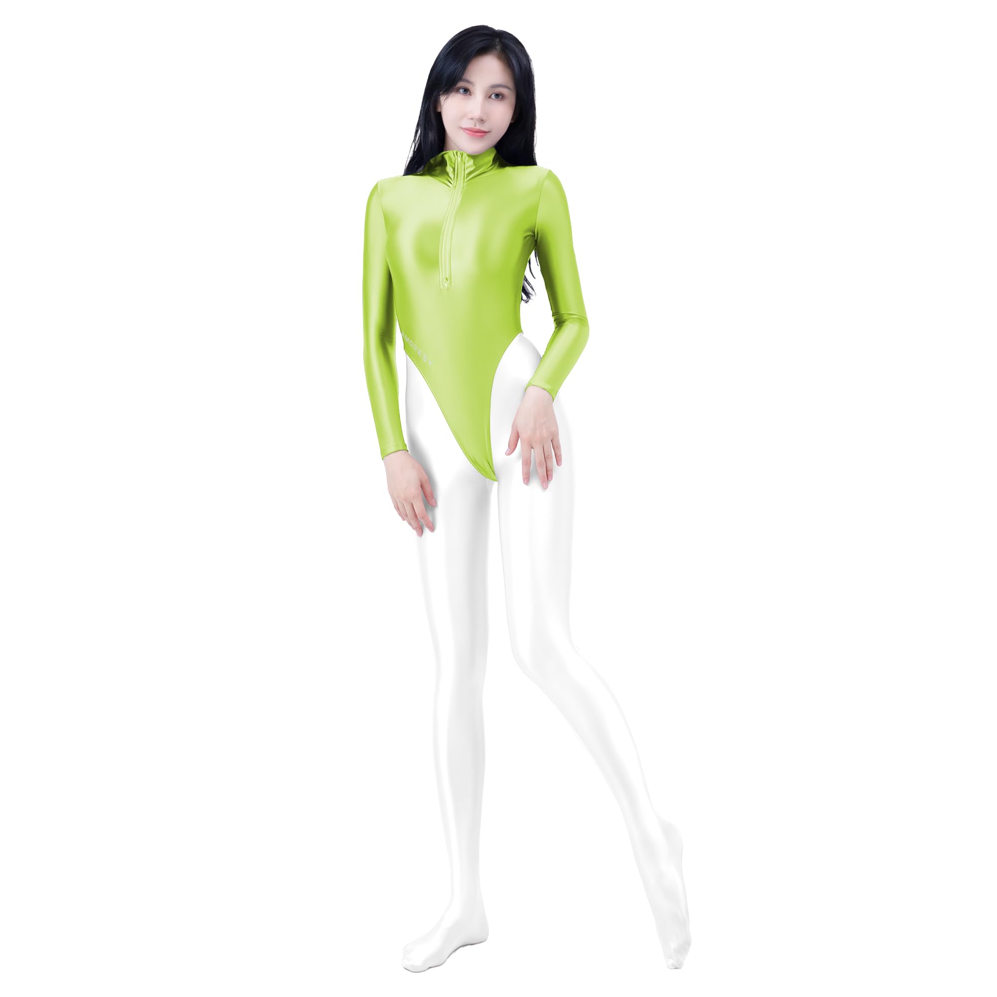 

Коллекция Solara Облегающий купальник-боди с длинным рукавом и однотонной расцветкой из спандекса с очень высоким вырезом бедра, цвет водный синий [AMORESY] Т-образная спинка (023) (XXXL, Зеленый)