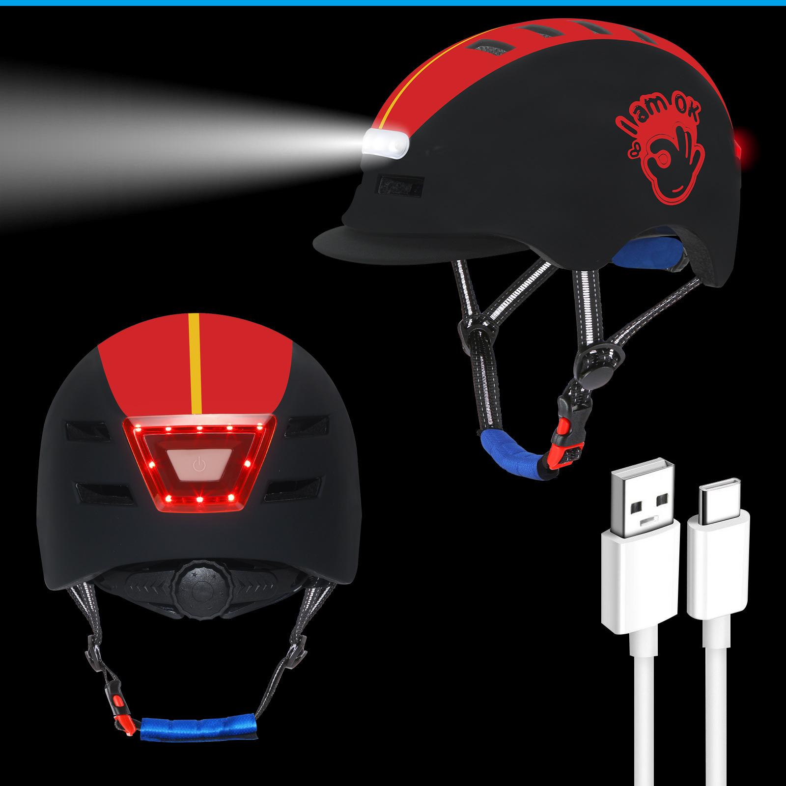 

Передний и задний светодиодный фонарь, интегрированный формованный шлем с козырьком для езды на велосипеде, электрическом велосипеде, скейтборде, скутере, защитная шапка M