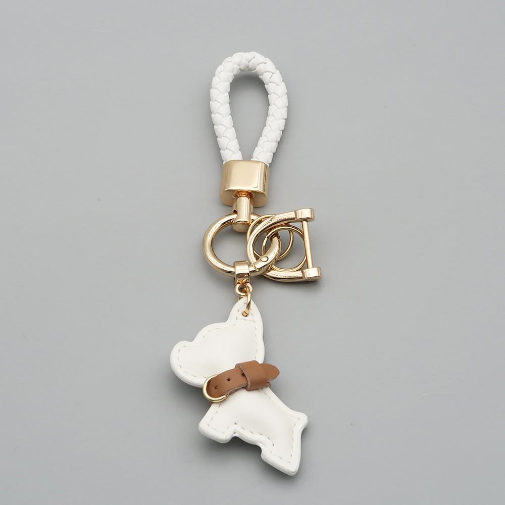 1PC Mini French Bulldog Keychain - Leather & Braided Rope Anti-lost Puppy Pendant, Cute Auto Car Key Accessory