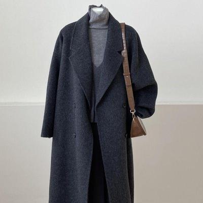 Women's Mid-Length Double-Sided Cashmere Coat - 2026 Autumn/Winter Korean Style, Loose Fit, Lazy Chic Wool Coat.