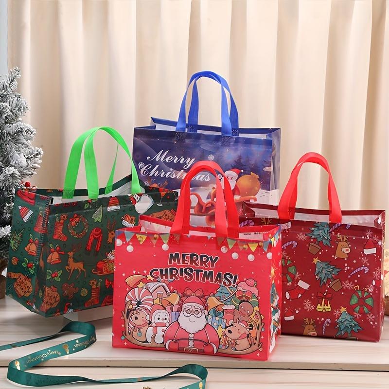 6/12Pcs Multifunctional Non-Woven Christmas Bags for Gifts Wrapping Shopping - Treat Bags with Handles, Xmas Party Supplies