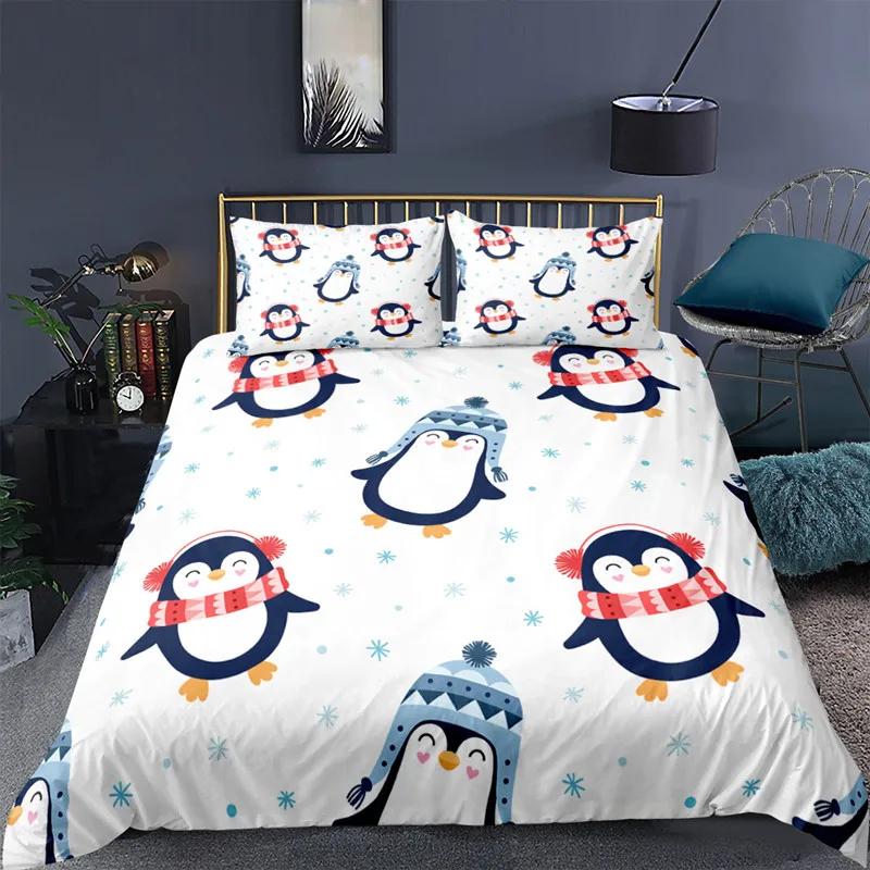 

Cartoon Penguin Bedding Set Full King For Girls Boys Kids Room Dorm Funny Animal Printed Comforter Cover Penguins Bedding Set EU Single(135x200cm)