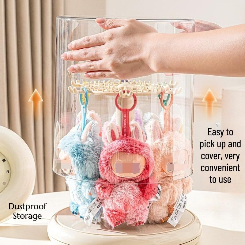 1pc Rotating Display Case Transparent Stackable Dustproof 360 Rotating Plush Toy Display Box for Labubu Collector Showcase Decor
